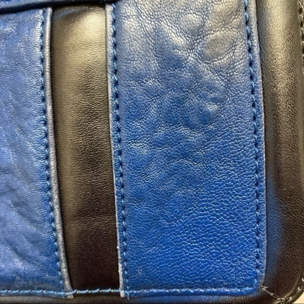 Tory Burch blue black colorblock shoulder bag gunmetal hardware